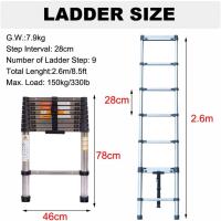 Escalera Telescópica Portátil de Aluminio 6,2m, 2 Ganchos, 15 Peldaños, Antideslizante, Multiusos, Carga de 150kg - details 51
