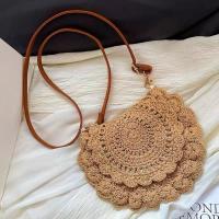 Bolso tejido con hilo de algodón con borde de flores, bolso cruzado de paja Retro ahuecado, bolso tejido de estilo étnico con perlas transpirables para uso diario - details 13