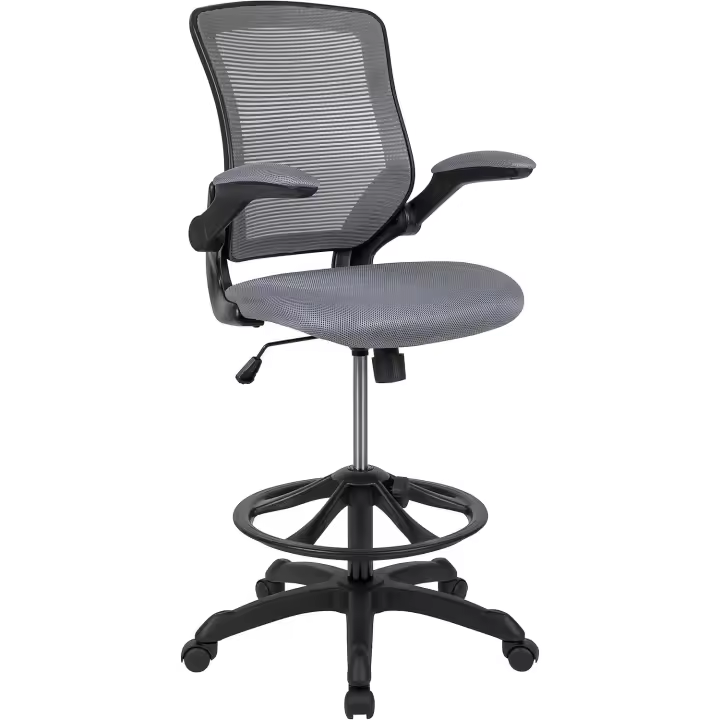 negra, ergonómica, con aro ajustable para los pies y reposabrazos abatibles, 68,58 x 68,58 x 125,73 cm - 1