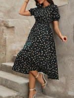Vestido de mujer, novedad de verano 2025, vestido de longitud media acampanado a la moda con cintura alta y flores redondas para mujer - details 18