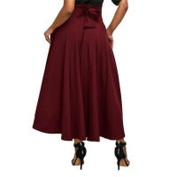 Faldas largas plisadas de cintura alta para mujer, falda de satén acampanada Vintage, Swing completo, informal, elegante, ajustada, para fiesta, otoño - details 7