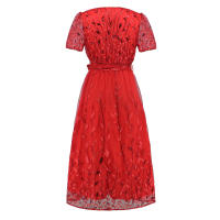 Vestido largo de fiesta de gasa de manga corta para mujer, vestido nupcial, rojo S - details 9