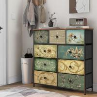 Mueble de Almacenamiento Cómodo con 9 Cajones Diseño Industrial de Metal con Superficie de Madera y Cajones de Tela para Sala de Estar, Habitación Infantil, Pasillo Estilo Rústico - details 0