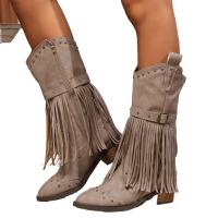 Botas de caballero para mujer a la moda de otoño, botas largas de tacón bajo, botas retro martin con borlas para mujer - details 1