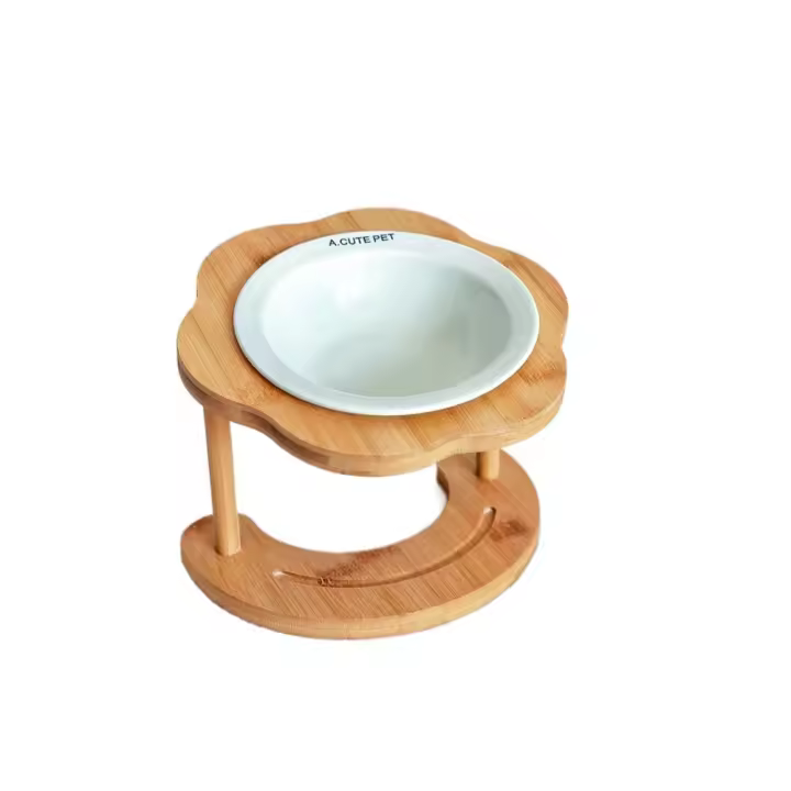 Suministros para mascotas, cuenco de cerámica para gatos, cuenco de madera para alimentación de perros, cuenco de alimentación de gran capacidad desmontable para mascotas, cuenco de pie alto para gatitos y cachorros - 1
