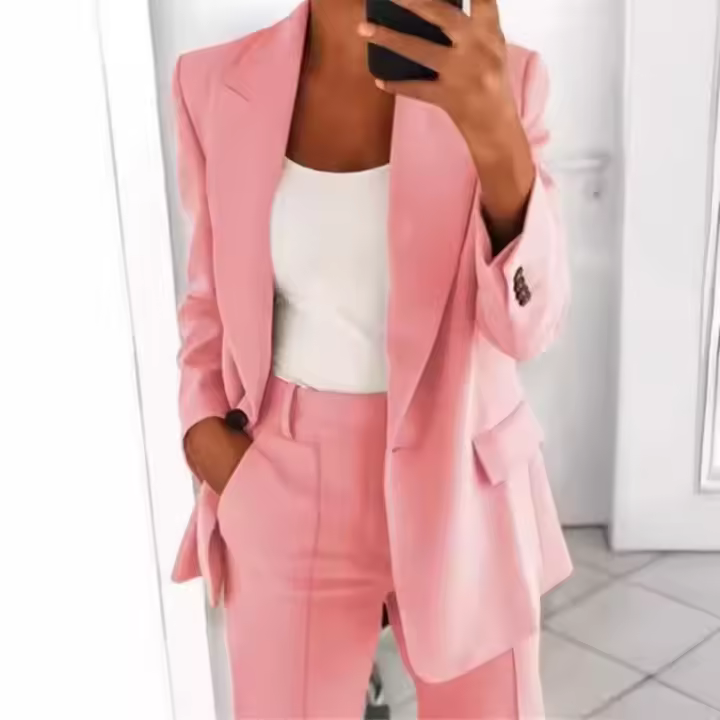 Conjunto de traje de dos piezas para Mujer, moda de Mujer abrigo pantalón set primavera verano traje de solapa - 1