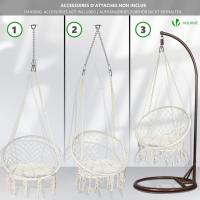 Silla Colgante Exterior con Flecos, Hamaca con Conjines y Kit de Suspensión, Ø80cm Silla Columpio para Interior y Exterior, Beiges - details 18