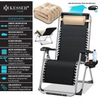 Tumbona Plegable y Resistente |   Silla de Jardín, Capacidad de 200 kg, Acolchado Ergonómico Extra Ancho, Respaldo Ajustable, Almohada para el Cuello y Portavasos Beige - details 3