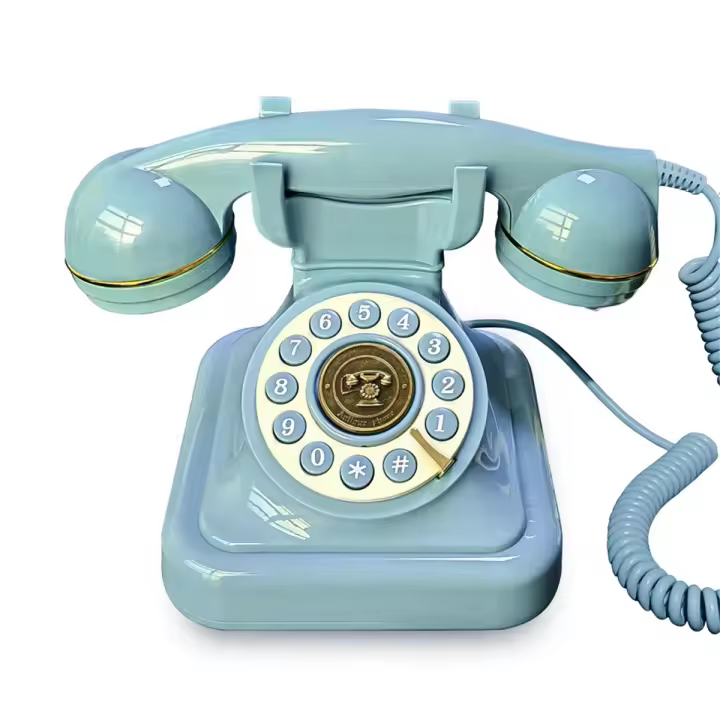 Teléfono fijo antiguo clásico, teléfono enchufable para el hogar, teléfono con esfera con cable antiguo giratorio Vintage, azul - 1