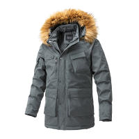 Chaqueta gruesa con capucha a prueba de viento para hombre, Parka cálida de lana con cuello de piel, abrigo informal clásico de marca, moda de invierno, 2024 - details 7