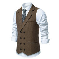 Chaleco de Doble Abotonadura para Hombres en Otoño Traje de Pana Gruesa de Heringbone - details 12