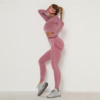 conjunto de yoga para mujer sin costuras ropa deportiva de gimnasio con manga larga sujetador de alto cinturón leggings de gimnasio traje deportivo - details 14