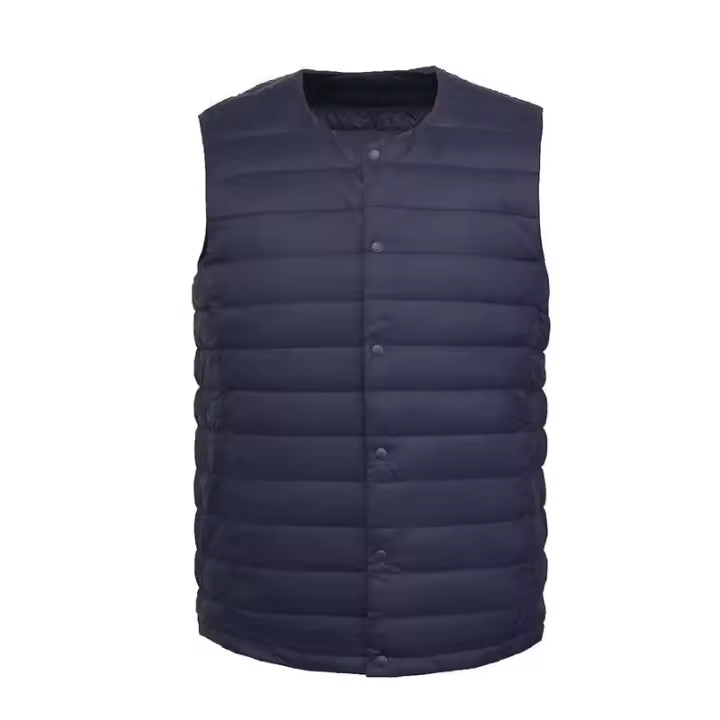 Abrigo de invierno ligero sin cuello para hombre con decoración de botones y chaleco - 1