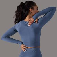 -Top Camisa deportiva de yoga de manga larga a rayas para mujer, sin costuras, que absorbe la humedad - details 1