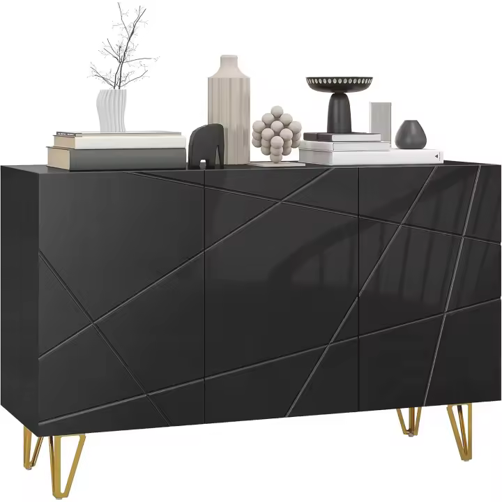 Estante de Almacenamiento Ajustable para Sala de Estar Diseño de 3 Puertas Negro Brillo - 1