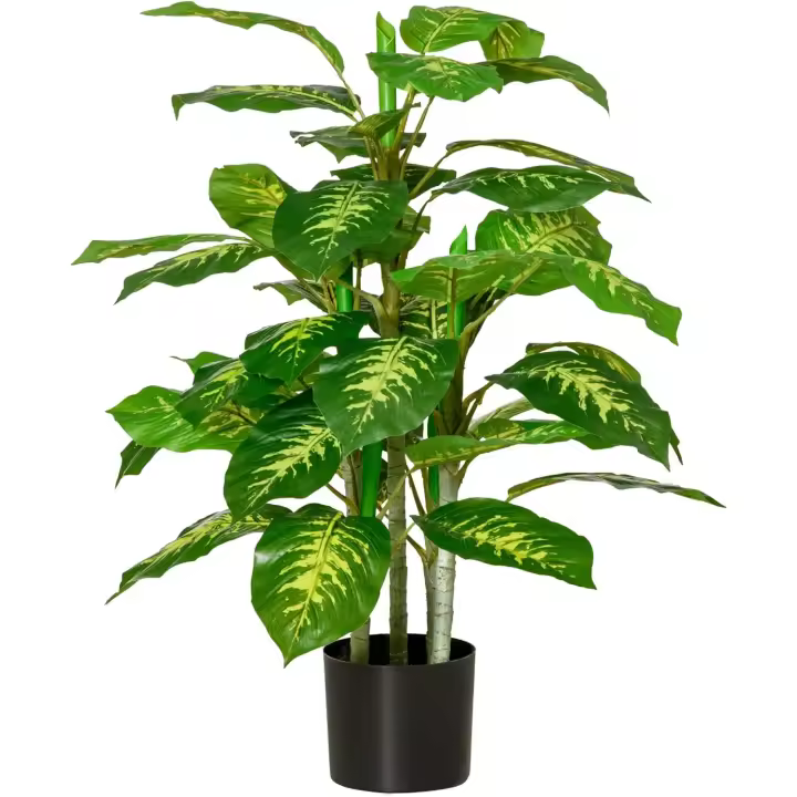 Planta Artificial de 95 cm con 42 Hojas Realistas en Maceta de Cemento Planta Imitación Hoja Perenne Decoración para Interior y Exterior Salón Oficina - 1