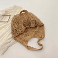 Bolso de hombro tejido de Color liso para mujer, bolso de malla de ganchillo suave con agujeros, bolso tejido informal versátil de gran capacidad para verano - details 5