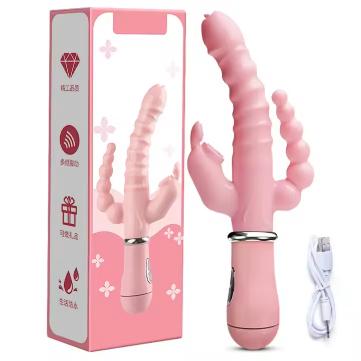 Vibrador de Conejo 3 en 1 para Masturbación Dildo Juguetes Sexuales Estimulador de Punto G Vaginal y Anal para Mujeres Productos para Adultos - 1