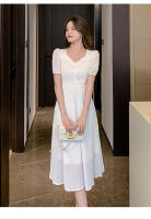 Falda larga de cintura alta para mujer, falda larga con temperamento, novedad de verano, vestido francés adelgazante, dulce y fresco, con cuello cuadrado - details 26