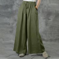 Nuevos pantalones de pierna ancha informales de talla grande de verano, pantalones de cintura elástica de lino y algodón de Color sólido, pantalones con cordón de calle para mujer - details 5