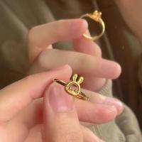 Anillo abierto de sol y luna de conejo para niñas, accesorios de joyería para amantes del aceite con goteo de diseño, joyería para parejas, mejor amigo - details 6