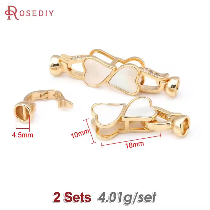 2 juegos de conectores de latón y circonita y concha de Color dorado de 18K para collares, cierres de pulsera, suministros para fabricación de joyas, accesorios Diy - 1