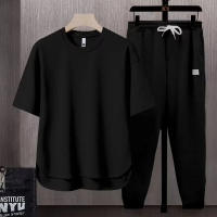 Conjunto De Verano Para Hombre Con Camiseta Y Pantalones Cortos De Algodón Transpirable Color Sólido Talla Grande Moda Casual - details 3