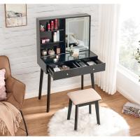 Tocador de Maquillaje con Luz, Brillo Ajustable, Mesa Cosmética con Espejo Deslizante, Tocador Pequeño con Taburete 2 Cajones Blanco EFST15M - details 16