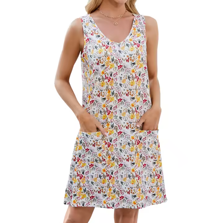Vestido informal holgado sin mangas con tirantes estampados, nueva colección primavera-verano 2025 - 1