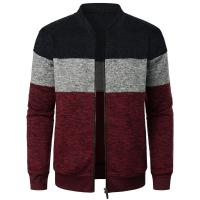 Autumn/winter men's stand-up collar striped check zipper knit top with fashion color matching - details 12