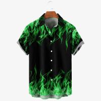 Camisas Hombres, Vintage 3D Moda Red Flame Hawaiian Summer, Camisa de manga corta de gran tamaño para hombres 2023 - details 13