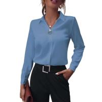 Blusa de Verano Elegante Cuello en V Blusa de Manga Larga de Color Sólido - details 4