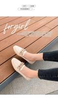 Mocasines de piel auténtica para mujer, cadena de tacón bajo, tacón grueso, tacones altos, zapatos de mujer antideslizantes con punta redonda, albaricoque de primavera - details 7