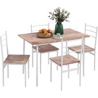 Juego de Comedor de Madera Natural y Blanco 5 Piezas de Mesa y Sillas con Patas de Acero para Cocina y Restaurante - details 0