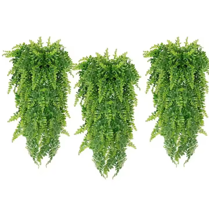 Hojas de helecho persa de plástico simples, plantas artificiales verdes colgantes, vid falsa Anti-UV, hierba, pared de fiesta de boda, 76CM - 1