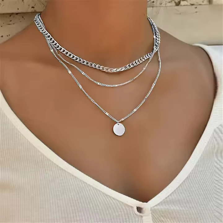 Collar Redondo de Tres Capas de Plata de Ley 925 Diseño Simple de Serpiente - 1