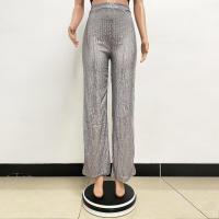 Moda femenina New -End Color sólido Pierna ancha con lentejuelas drapeadas Pantalones casuales para mujer - details 49
