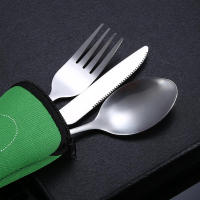 Juego de cubiertos portátiles de acero inoxidable con estuche, cuchillos para carne, tenedor, cuchara, vajilla de Camping familiar, 3 piezas - details 4