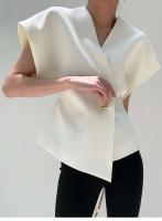 Chaleco Asimétrico para Mujer TRE Estilo Francés, Mangas Caídas, Botones de Cintura, Top sin Mangas Blanco - details 7
