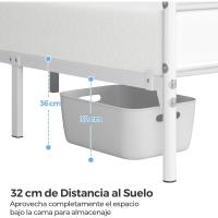 Cama Doble 140 x 200 cm con Espacio Almacenamiento Bajo Marco Metal Altura del Suelo 32 cm Blanco - details 3