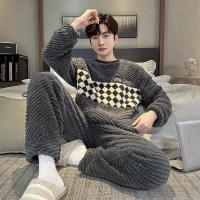 Pijamas de lana Coral de otoño e invierno para hombre, conjunto de piel gruesa y de terciopelo cálido para jóvenes, franela grande, invierno - details 4