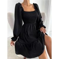 Vestido elegante de moda con cuello cuadrado largo y manga sólida para mujer. - details 1