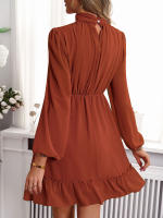 Vestido corto rosa de cintura alta con volantes para mujer, minivestido informal con manga abullonada, cintura anudada, 2024 - details 14