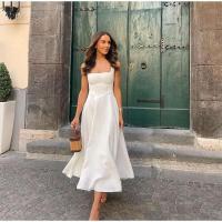 Vestido largo elegante liso con cuello cuadrado, vestidos de cintura alta con dobladillo A-e y espalda descubierta a la moda, novedad de primavera 2025, batas informales para vacaciones - details 5