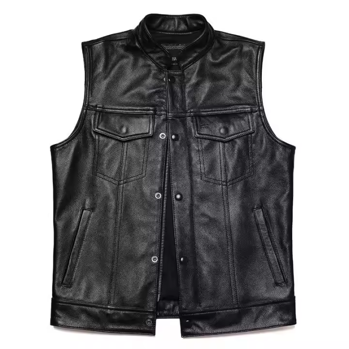 Chaleco sintético clásico para hombre, ropa elegante con cuello levantado para moto, con , - 1