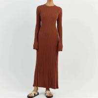 Vestido de Punto con Mangas Acolchadas Falda Larga con Lazo en Cintura, Cuello Redondo, Estilo Retro de los 90 Moda Callejera para Mujeres - details 7