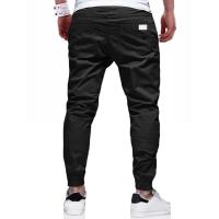 Pantalones casual slim con cordón de color sólido para hombre, casuales sencillos, pantalones de cuero patchwork de color sólido, ligeramente elásticos, pantalones populares juveniles - details 4