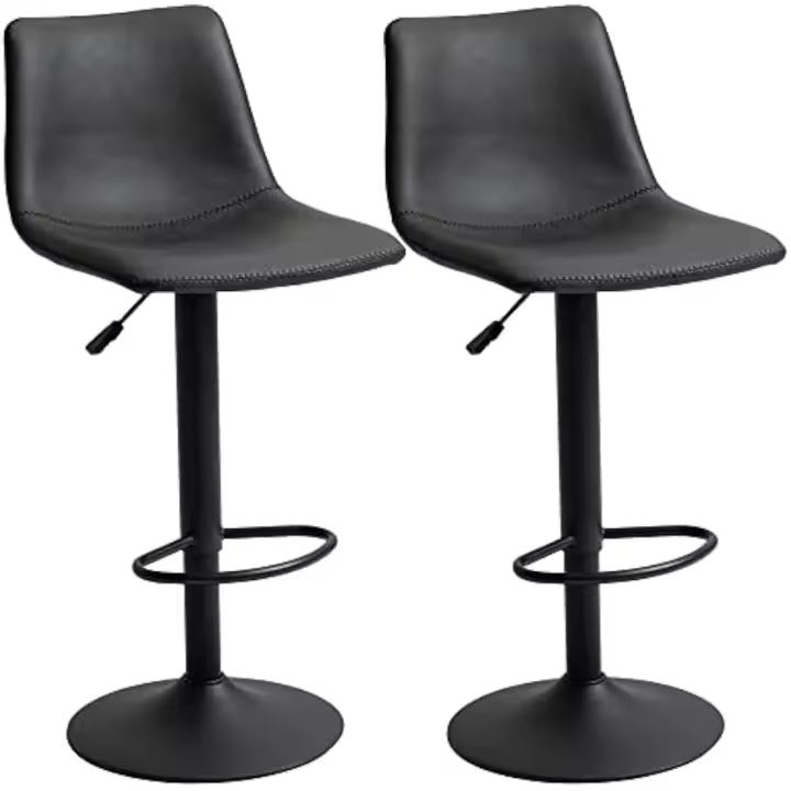 Juego de Taburetes de Bar Vintage Ajustable y Giratorio con Reposapiés Material Sintético Negro - 1