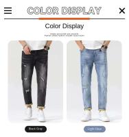 Vaqueros ajustados cónicos de mezclilla elástica de alta calidad para hombre, pantalones de estilo informal de verano y otoño de diseñador rasgados a la moda - details 2