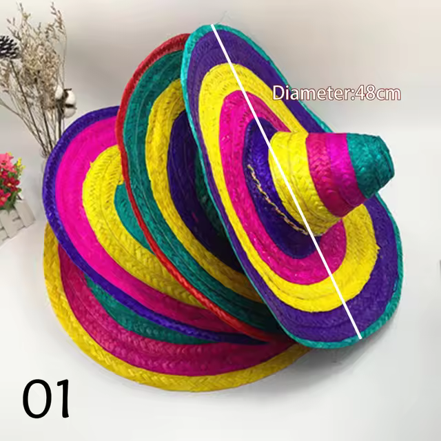Sombrero de Carnaval al Aire Libre Gorra de Paja Natural con Borla Ancha - 1